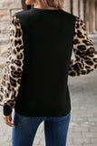 Khaki Leopard Puff Sleeve Patchwork Top