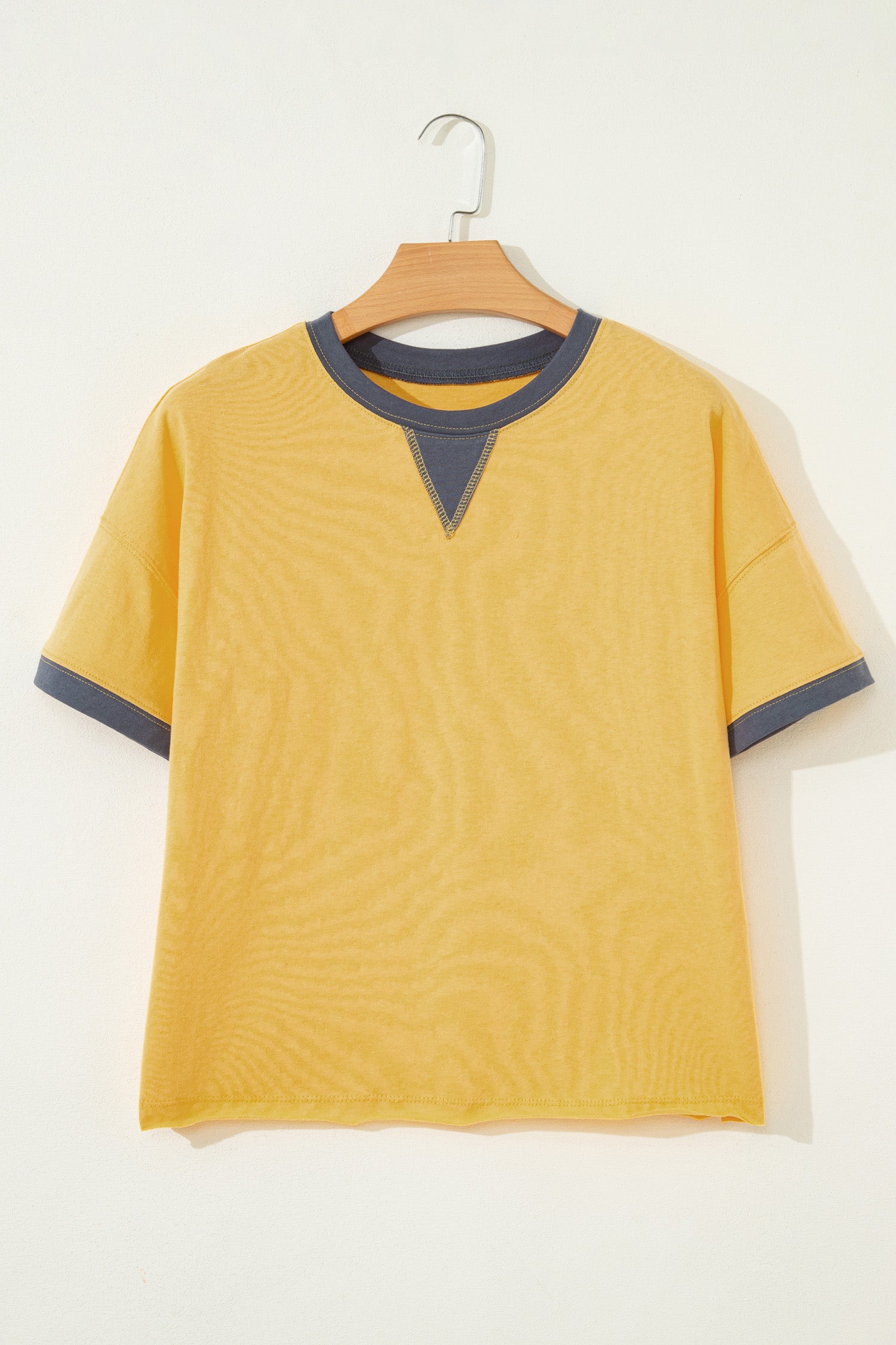 Banana Cream Contrast Trim Raw Hemline Short Sleeve Loose Top