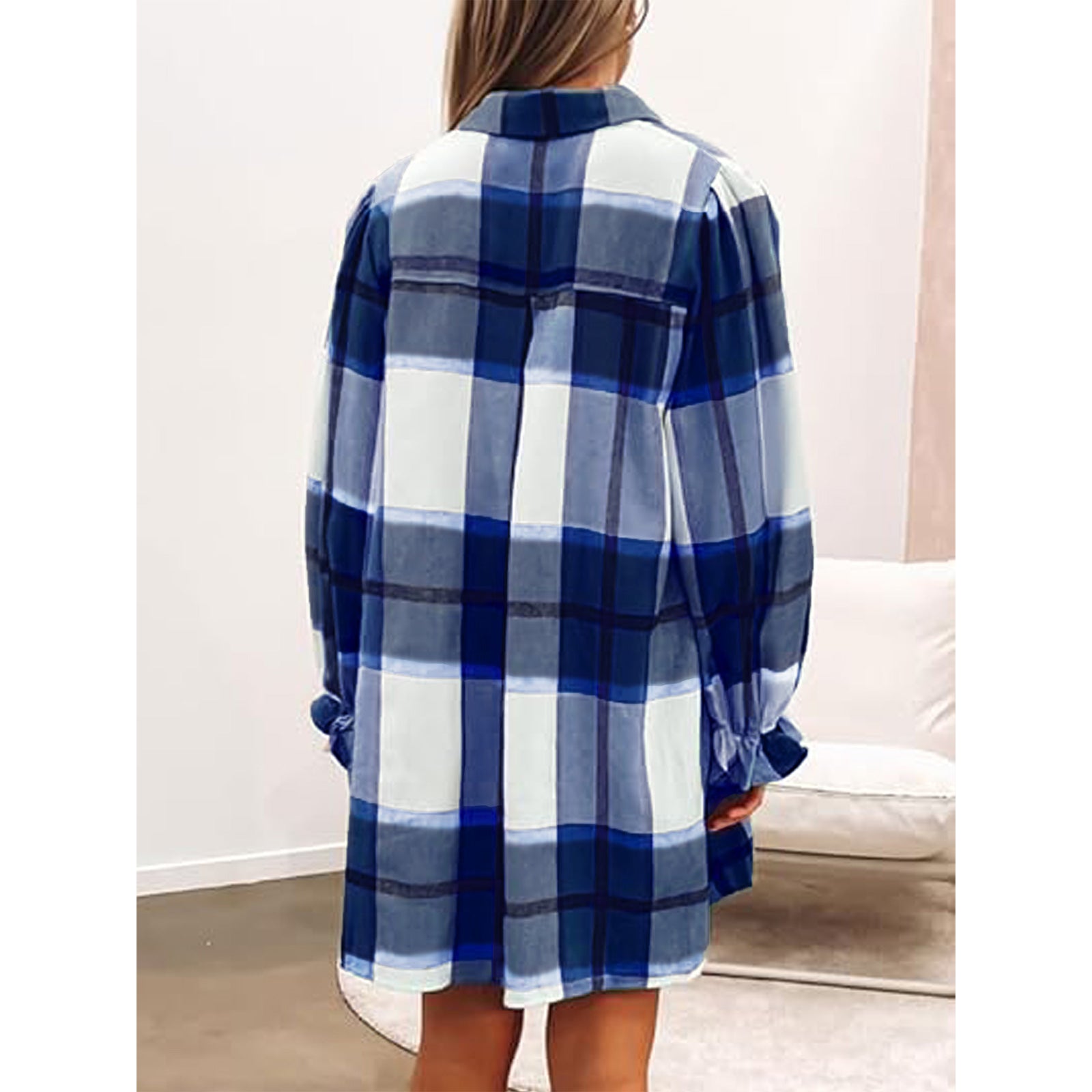 Women's Long Sleeve Flannel Plaid Button Down Shirts Lapels Casual Blouse