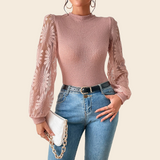 Womens Casual Crochet Top Mesh Lace Long Sleeve Shirts