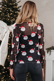 Black Christmas Fashion Print Slim Fit Long Sleeve Top