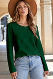 Evergreen Asymmetric Seam Detail Solid Color Long Sleeve Top