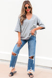 High Raglan Half Sleeve V Neck Oversized T Shirt
