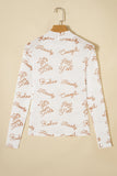 White Howdy Hey Yall Mesh High Neck Long Sleeve Top