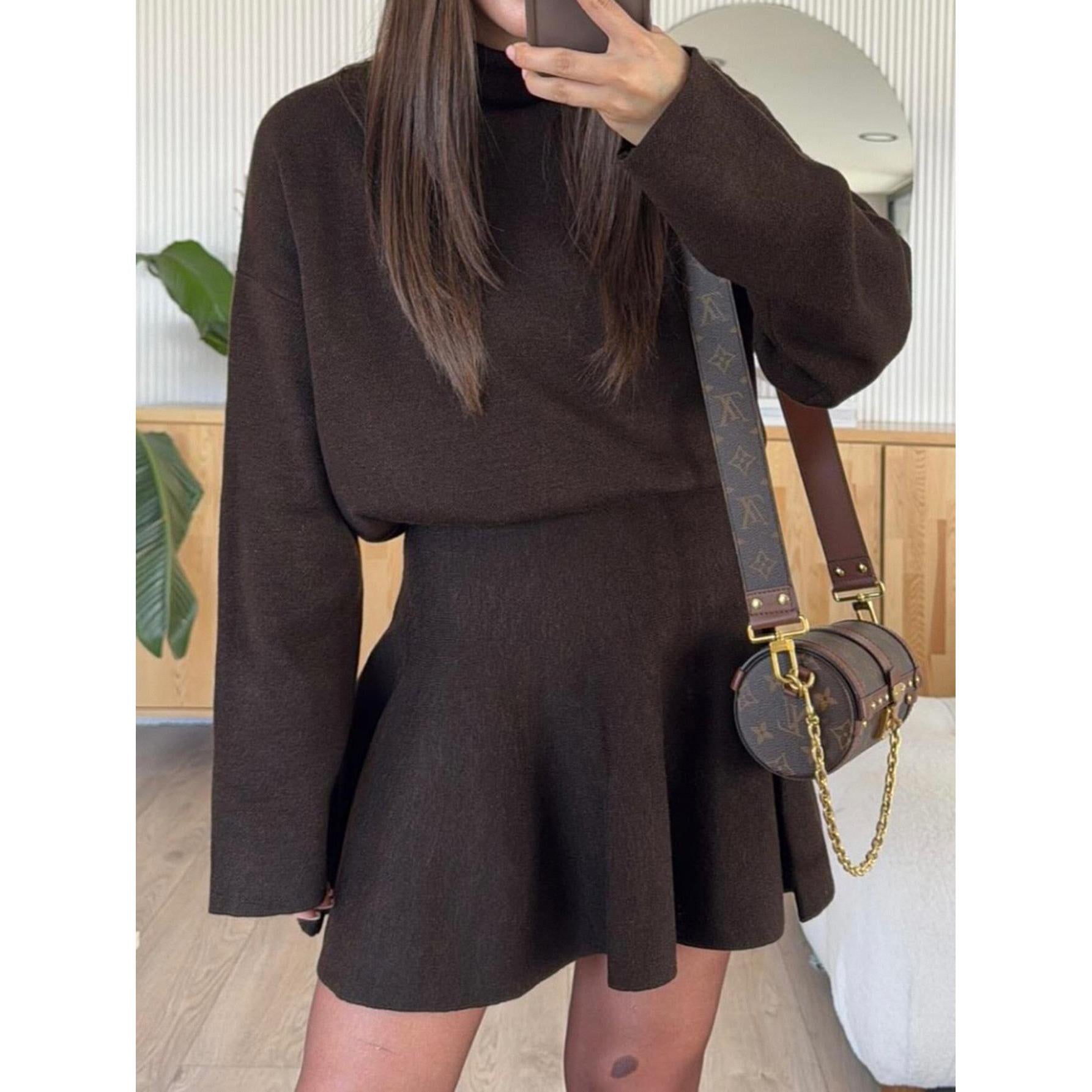 Women's Feminine Elegant 2-Piece Turtleneck Knit Outfit Set - Oversized Long Sleeve Soft Basic Sweater Top, High Waist Flared Mini Skirt for Fall Winter Casual Wear