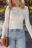 White Exposed Seam Ribbed Knit Slim Fit Long Sleeve Top