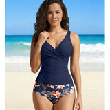 Two-piece Swimsuit Women's Tummy Tuck Top with Sexy Bikini Bottoms