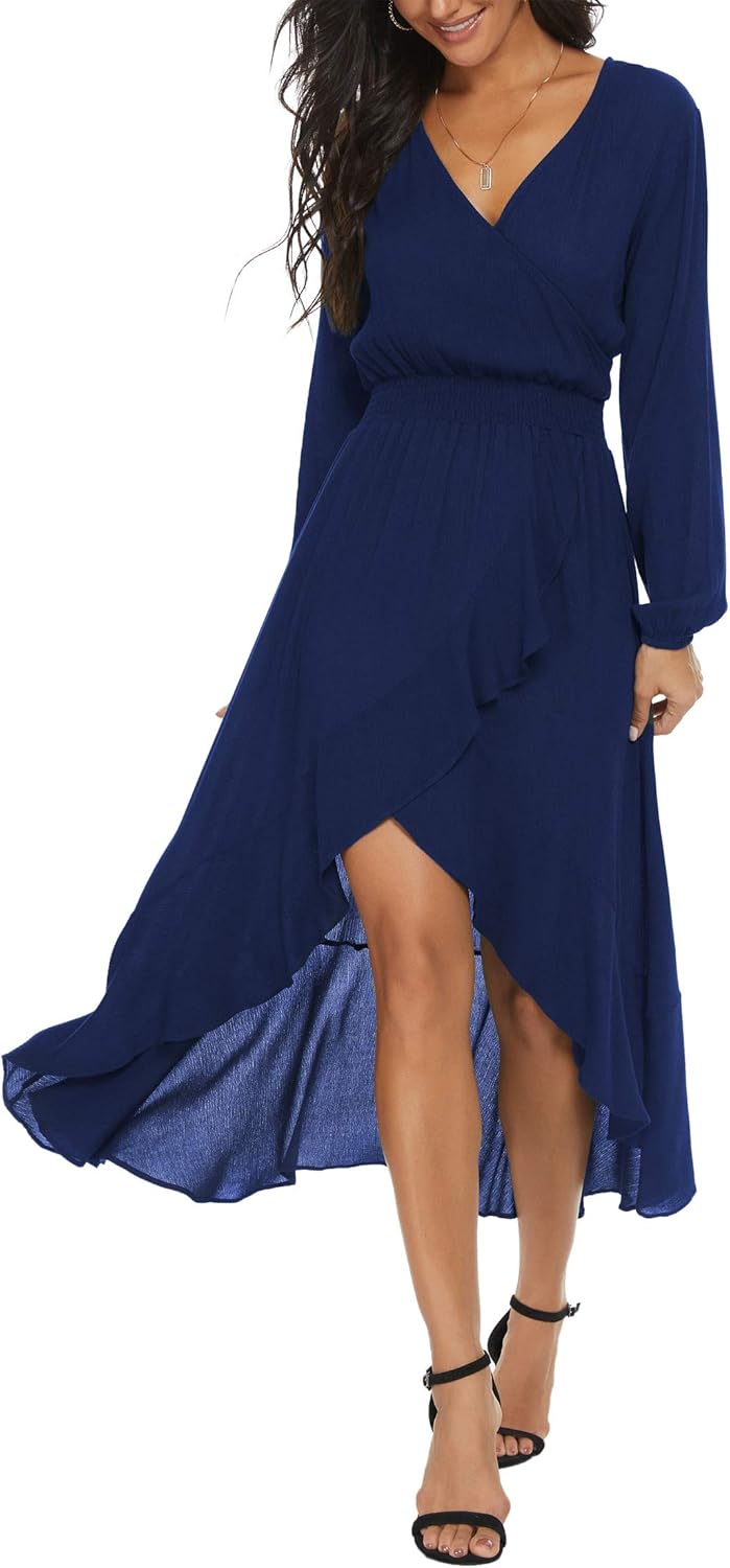 Womens Short Sleeve Floral High Low V-Neck Flowy Party Long Maxi Dress