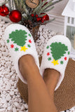 White Fuzzy Christmas Tree Pattern Home Slippers