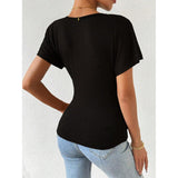 Women Surplice Wrap V Neck Short Sleeve Top, Ruched Waist Slim Fit Casual Solid Color Tee, Summer Elegant T Shirt Blouse for Daily Outing