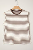 Red Stripe Ribbed Round Neck Trim Loose Tank Top