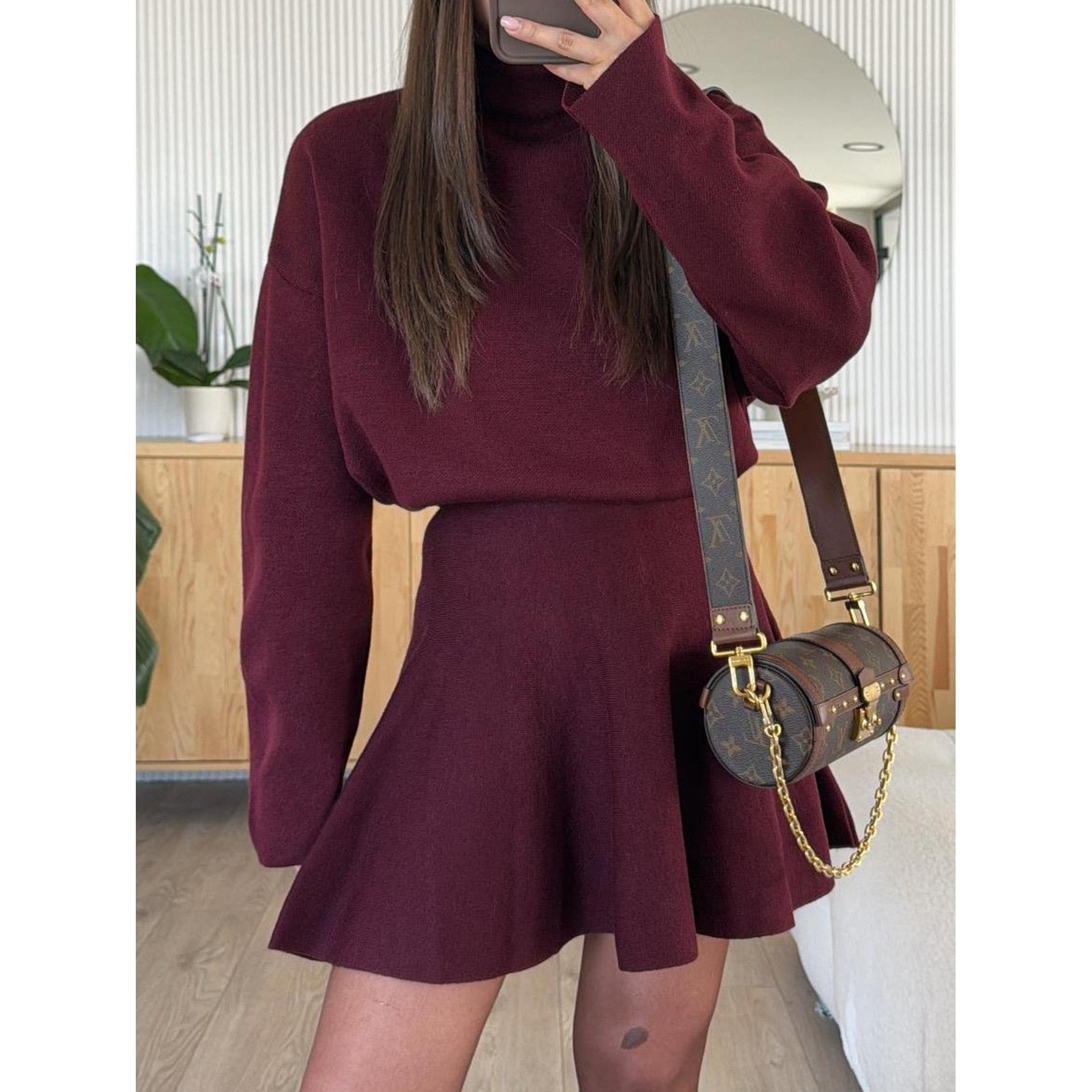 Women's Feminine Elegant 2-Piece Turtleneck Knit Outfit Set - Oversized Long Sleeve Soft Basic Sweater Top, High Waist Flared Mini Skirt for Fall Winter Casual Wear