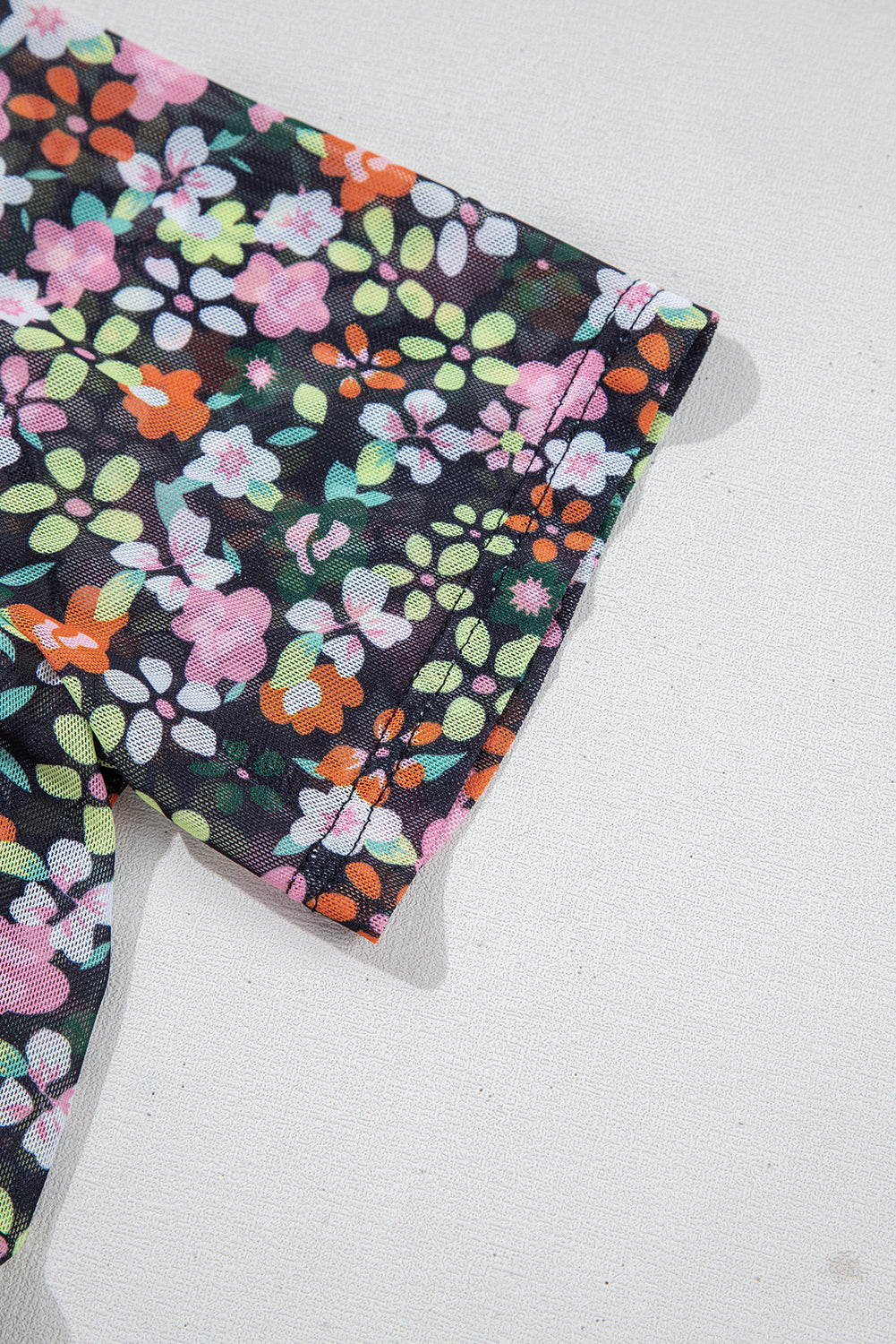 Black Sheer Floral Mesh Round Neck T Shirt