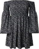Women's Dress Summer Floral Long Sleeve Off Shoulder Casual Mini Dresses