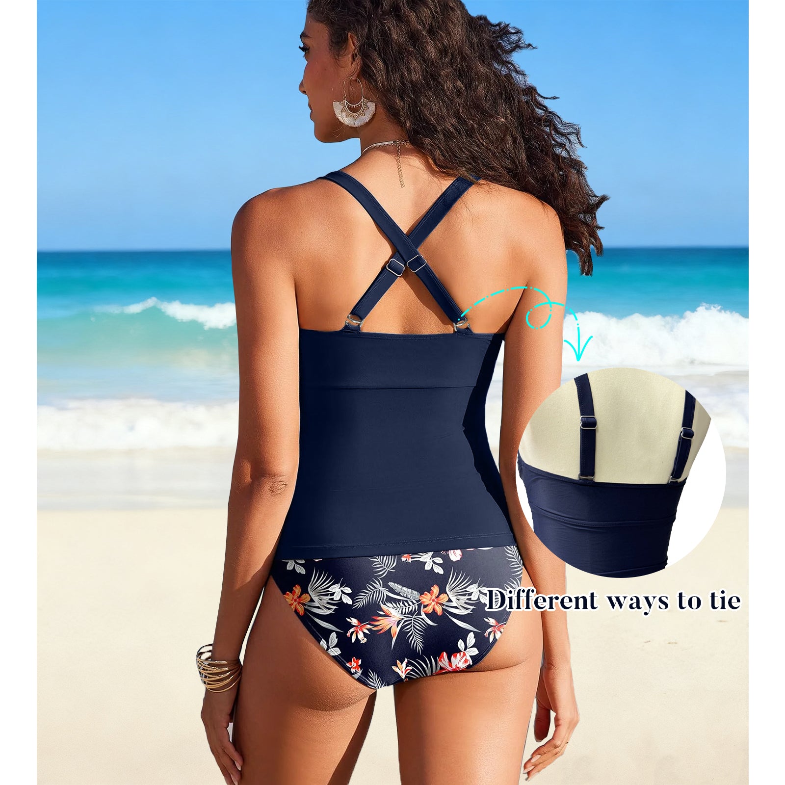 Two-piece Swimsuit Women's Tummy Tuck Top with Sexy Bikini Bottoms