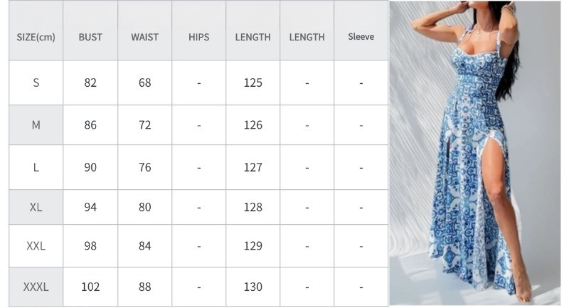 Women Sexy Printed V-Neck Suspender Dress Long Dress