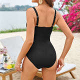 Solid Color One-piece Swimsuit Women's Flash Pleated Backless Swimsuit