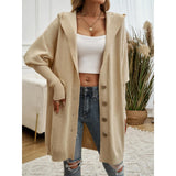 Women Oversized Hooded Long Knit Cardigan, Button Front Batwing Sleeve Casual Sweater Coat, Fall Winter Loose Outerwear