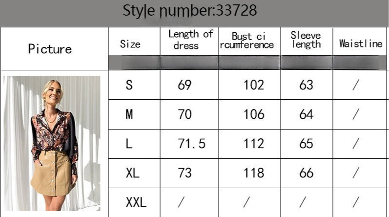 Women's Printed V-Neck Long Sleeve Single-Breasted Blouse