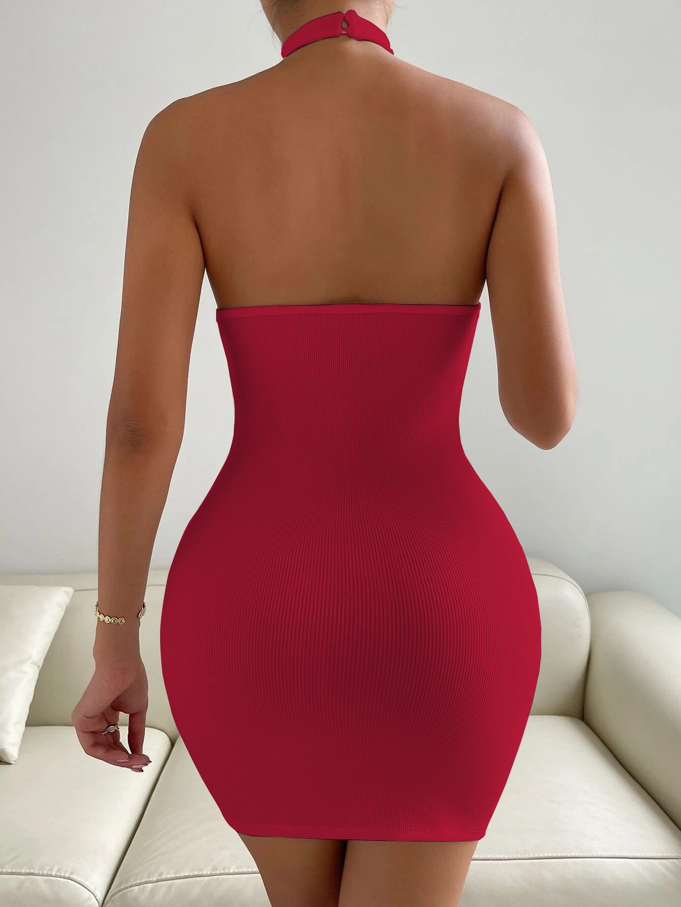 Women Sexy Halter Stand-up Neck Sleeveless Dress