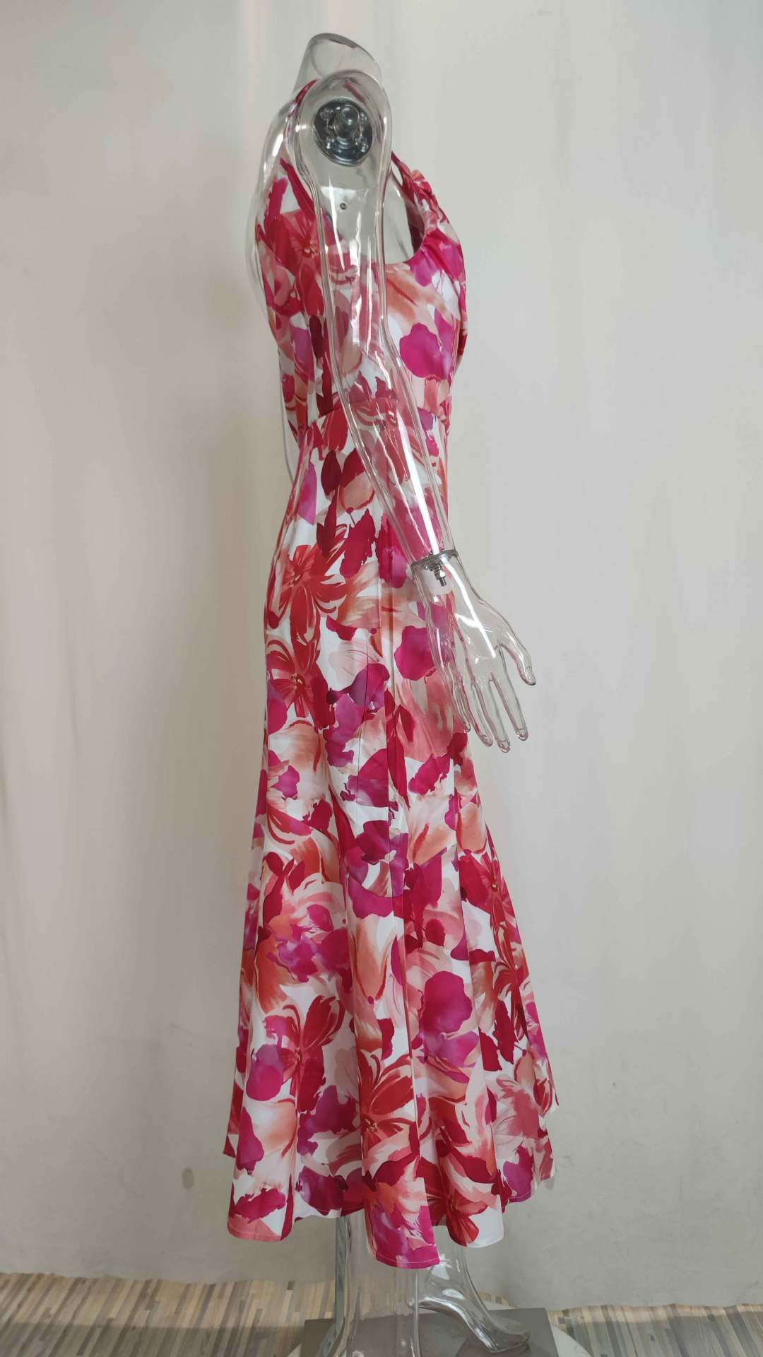 Womens Print Slant Neck Off-the-shoulder Dress