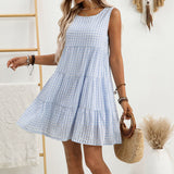 Women's Loose Casual Flowing Sleeveless Plaid Dress