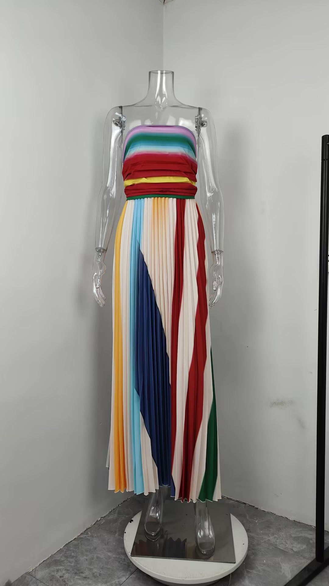 Womens Elegant Vacation Contrast Tubular Halter Dress