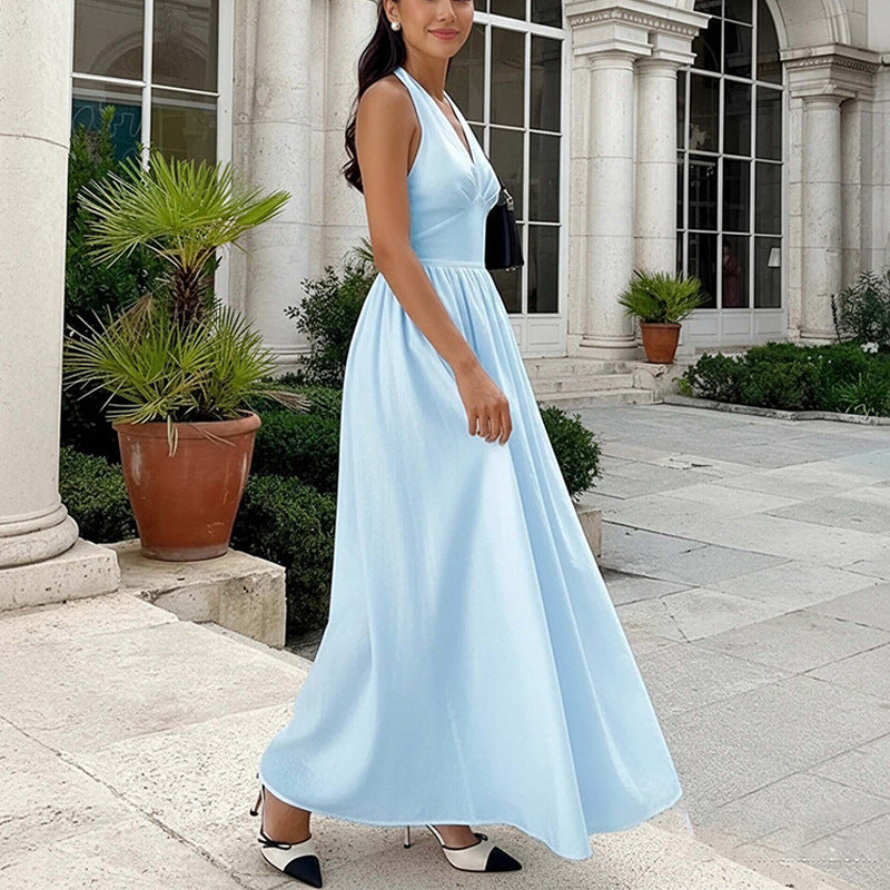 Women's Elegant Solid Color V-Neck Slim Fit Dress