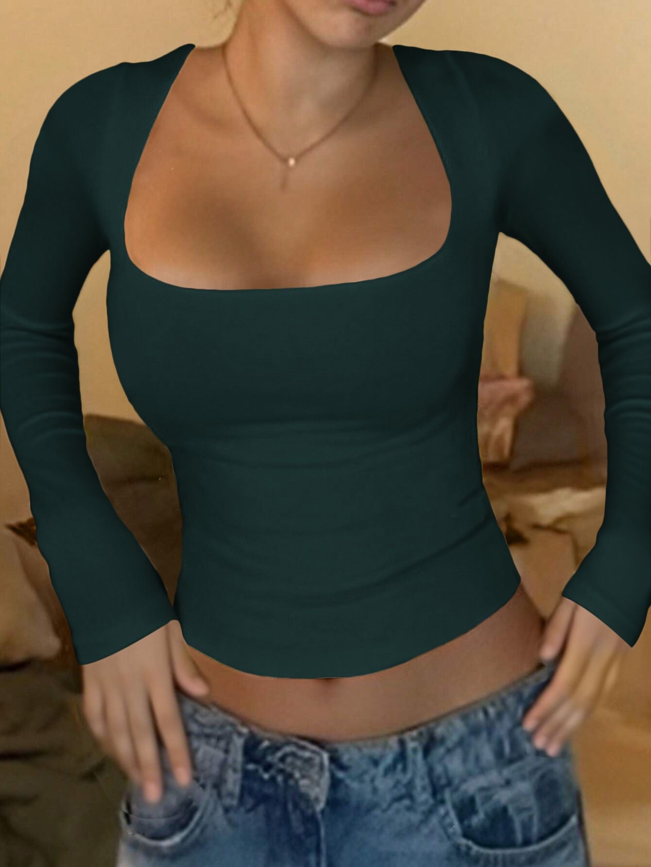Women's Long-sleeved Slim-fit U-neck T-shirt Y2K