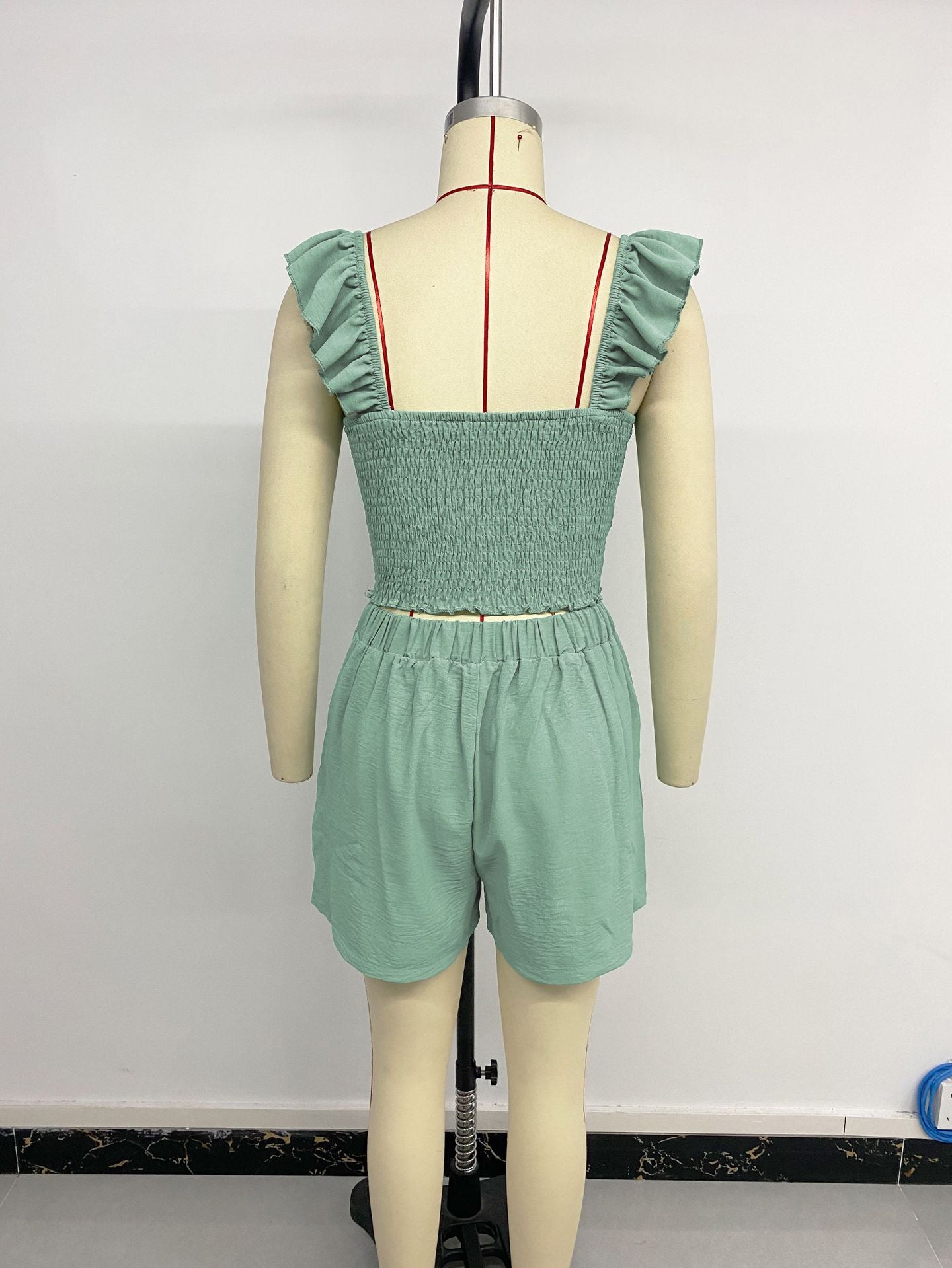 Casual Two-piece Solid Color Short Top Shorts Set Women