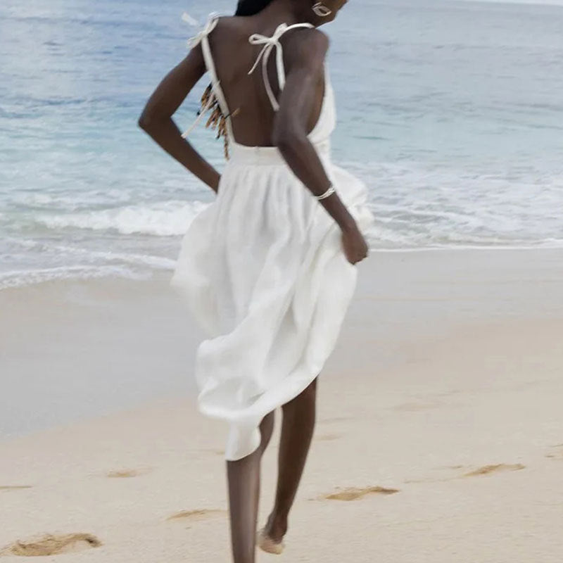 Women's Sexy Solid Color High-waisted Suspender Dress