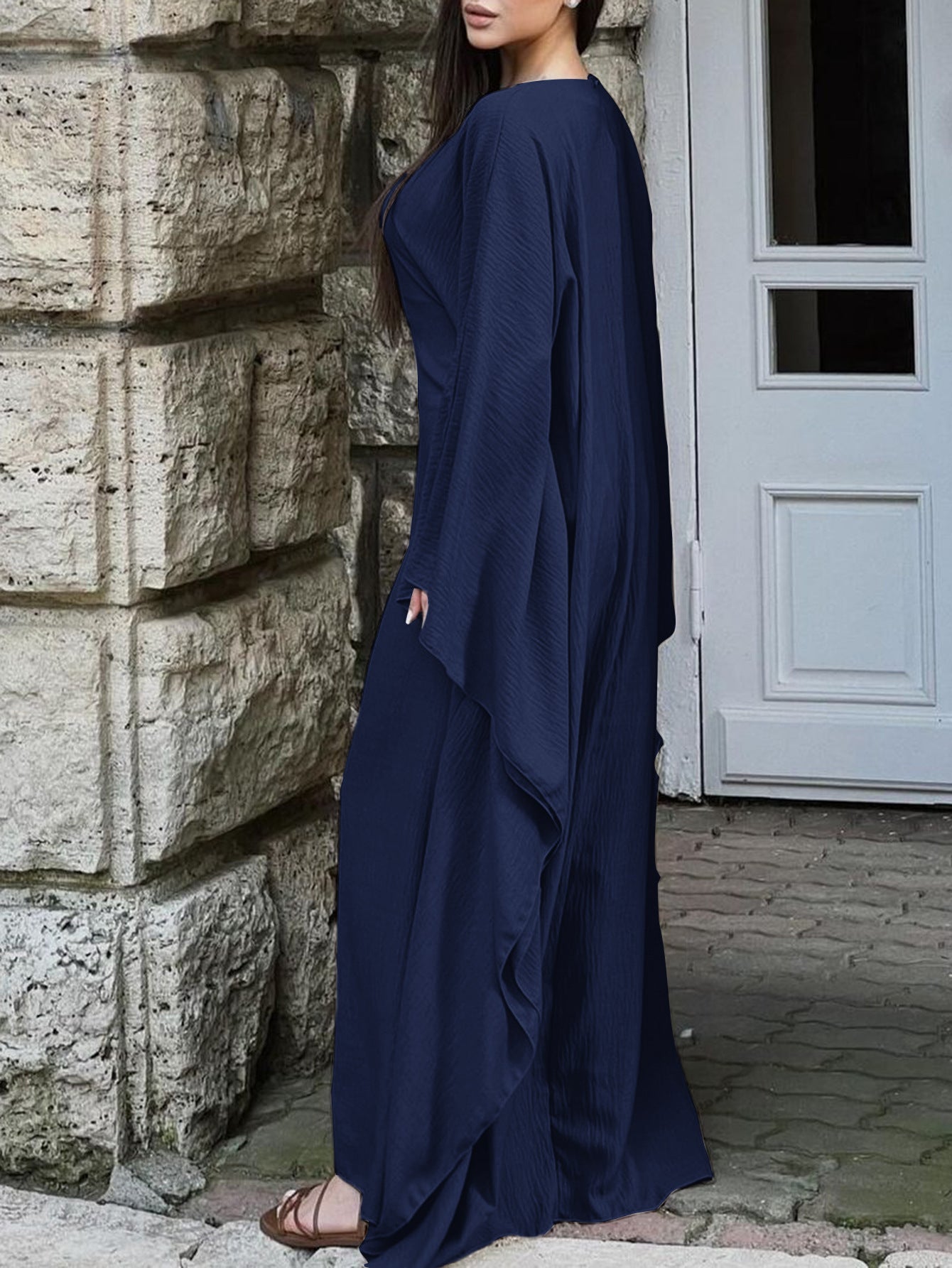 Womens Solid Color Long Sleeve Dress