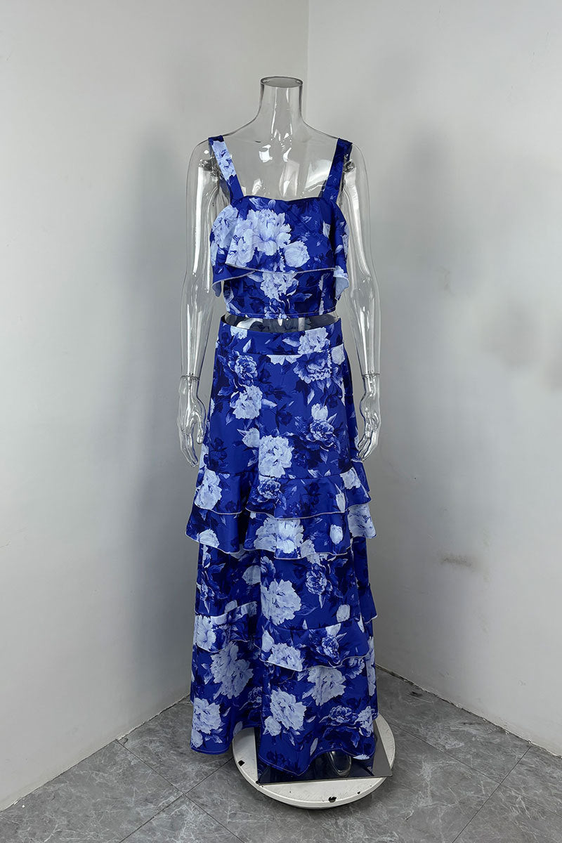 Elegant and Slim Ruffle Edge Cake Skirt Set