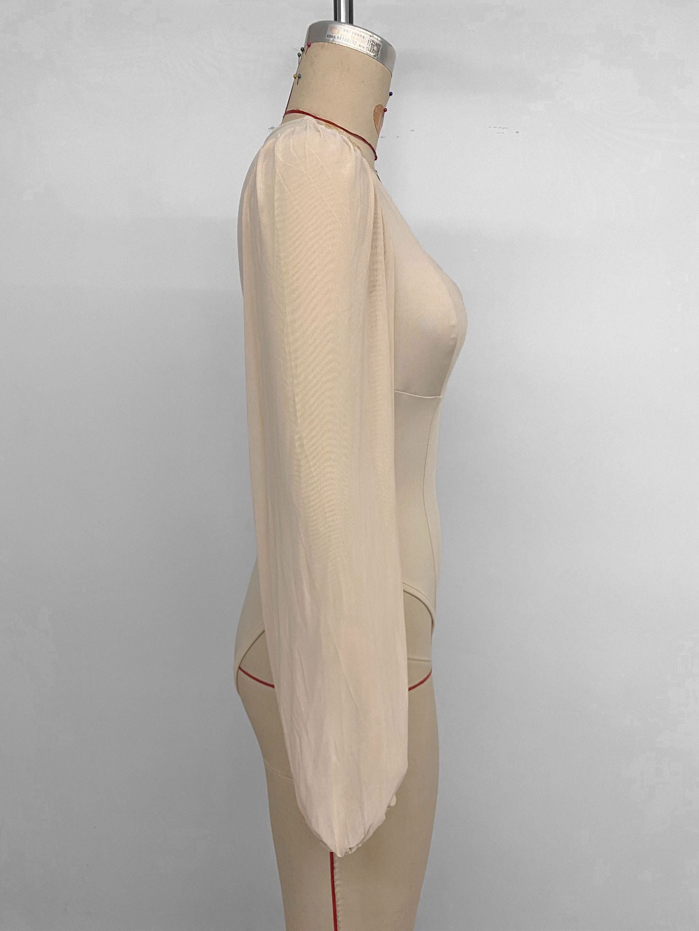 Retro Sexy Onesie Solid Color Mesh Long-sleeved Bodysuit