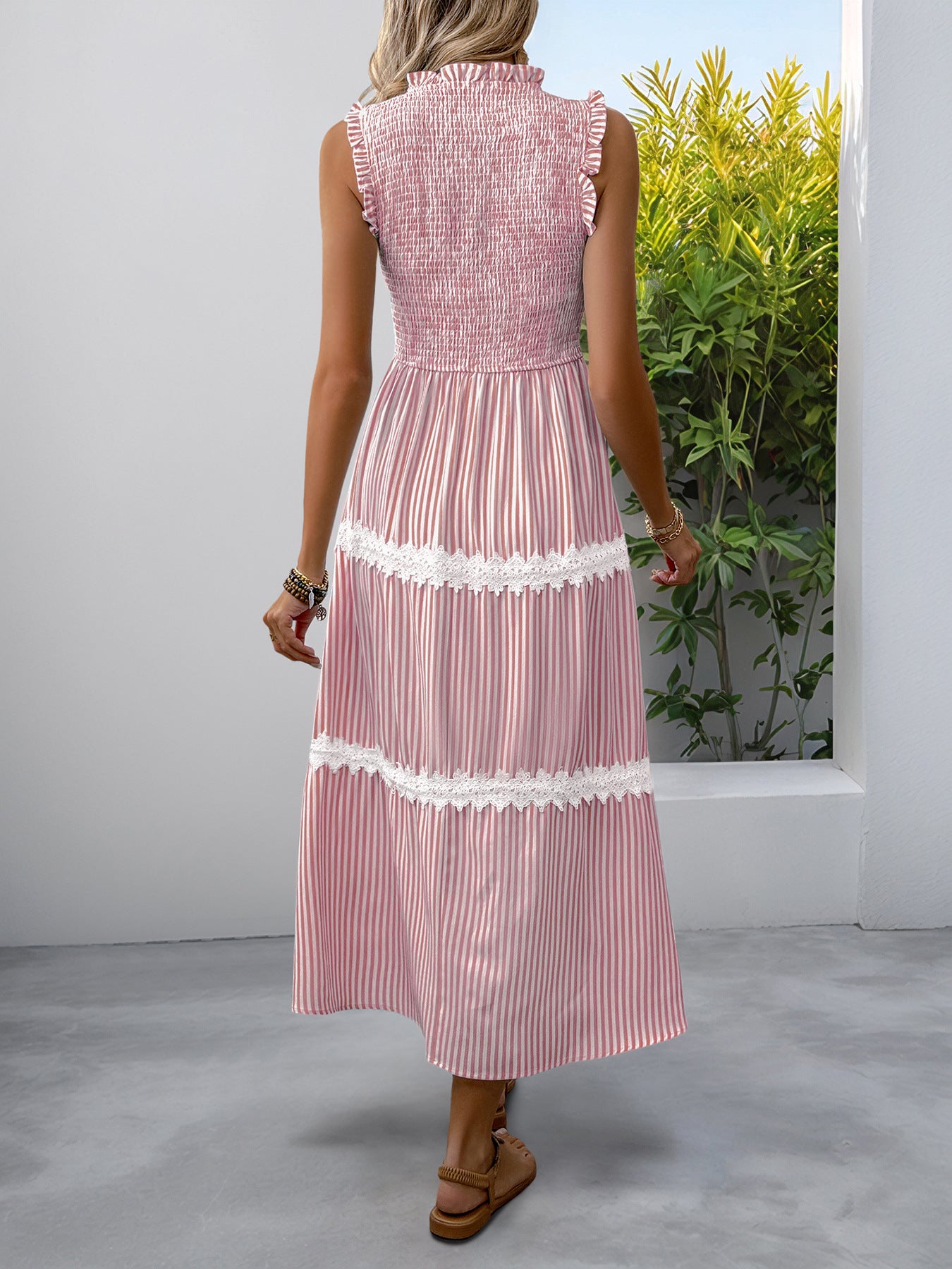 Casual Women's Lace Sleeveless Striped Dress