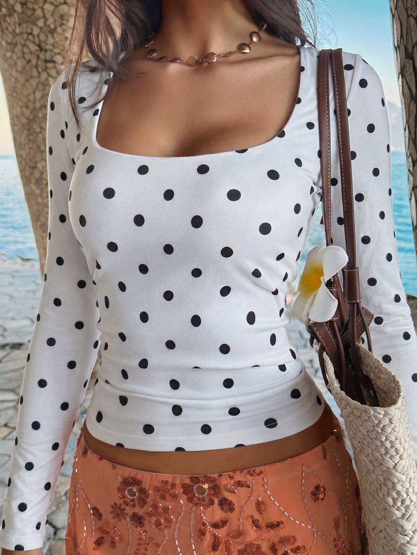 Womens Vintage Polka Dot Top