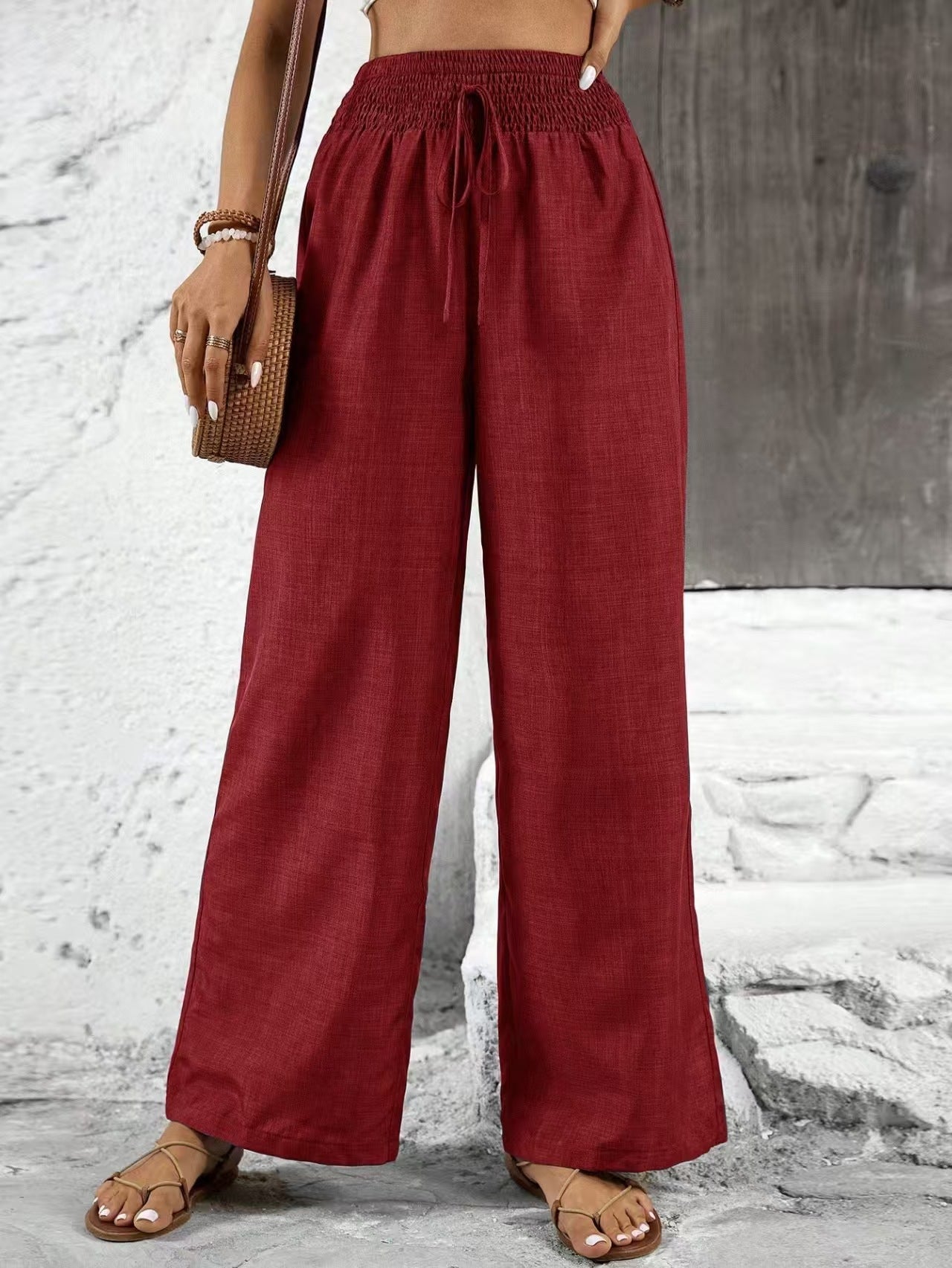Womens Cotton Linen Pants High Waisted Wide Leg Trousers