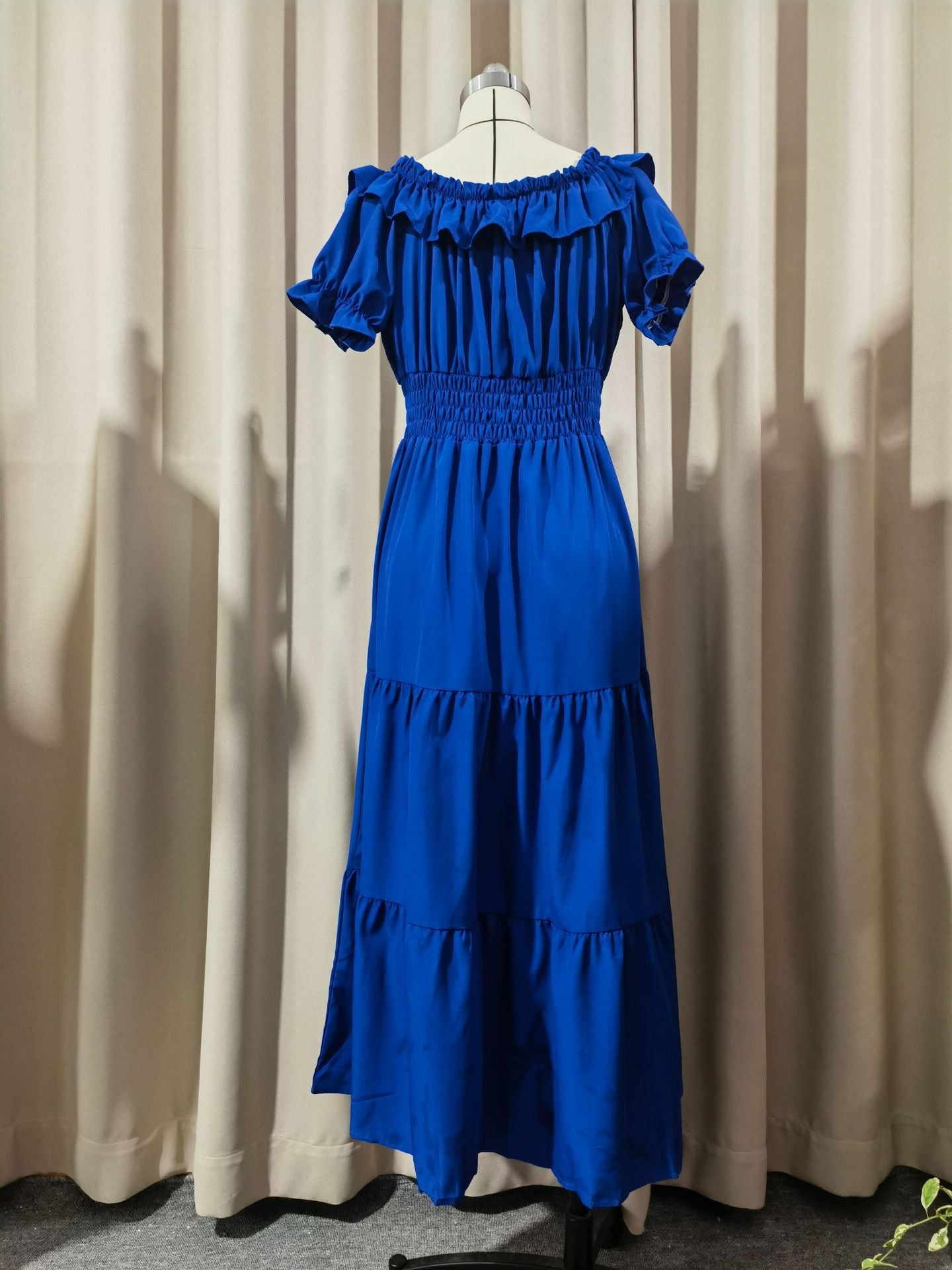 Solid Color Strappy Tube Top Bubble Sleeve Swing Dress