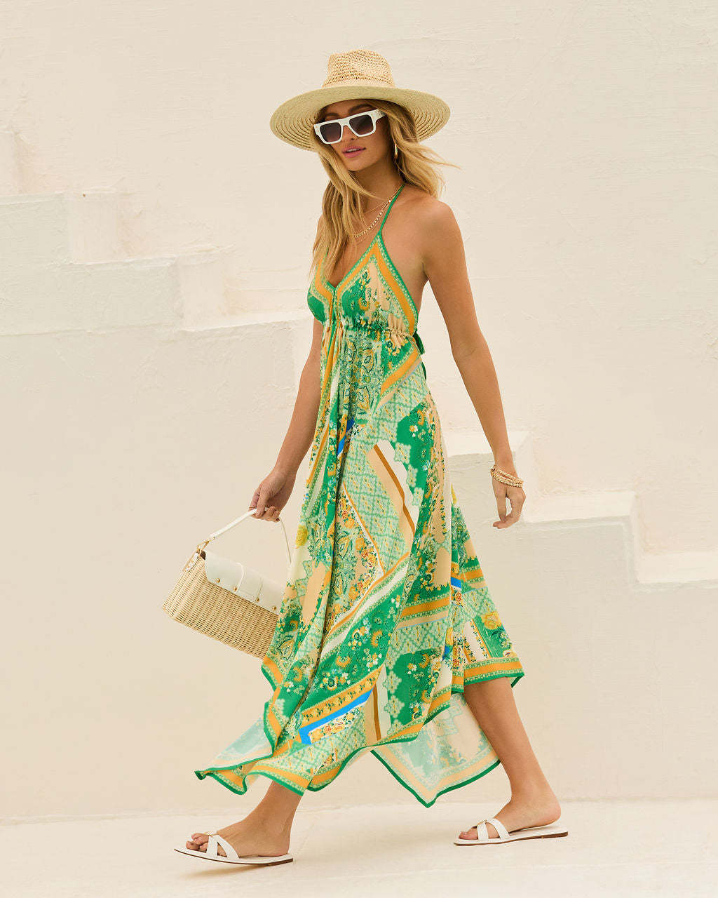 Womens Summer Off-the-shoulder V-neck Print Long Dress Dress