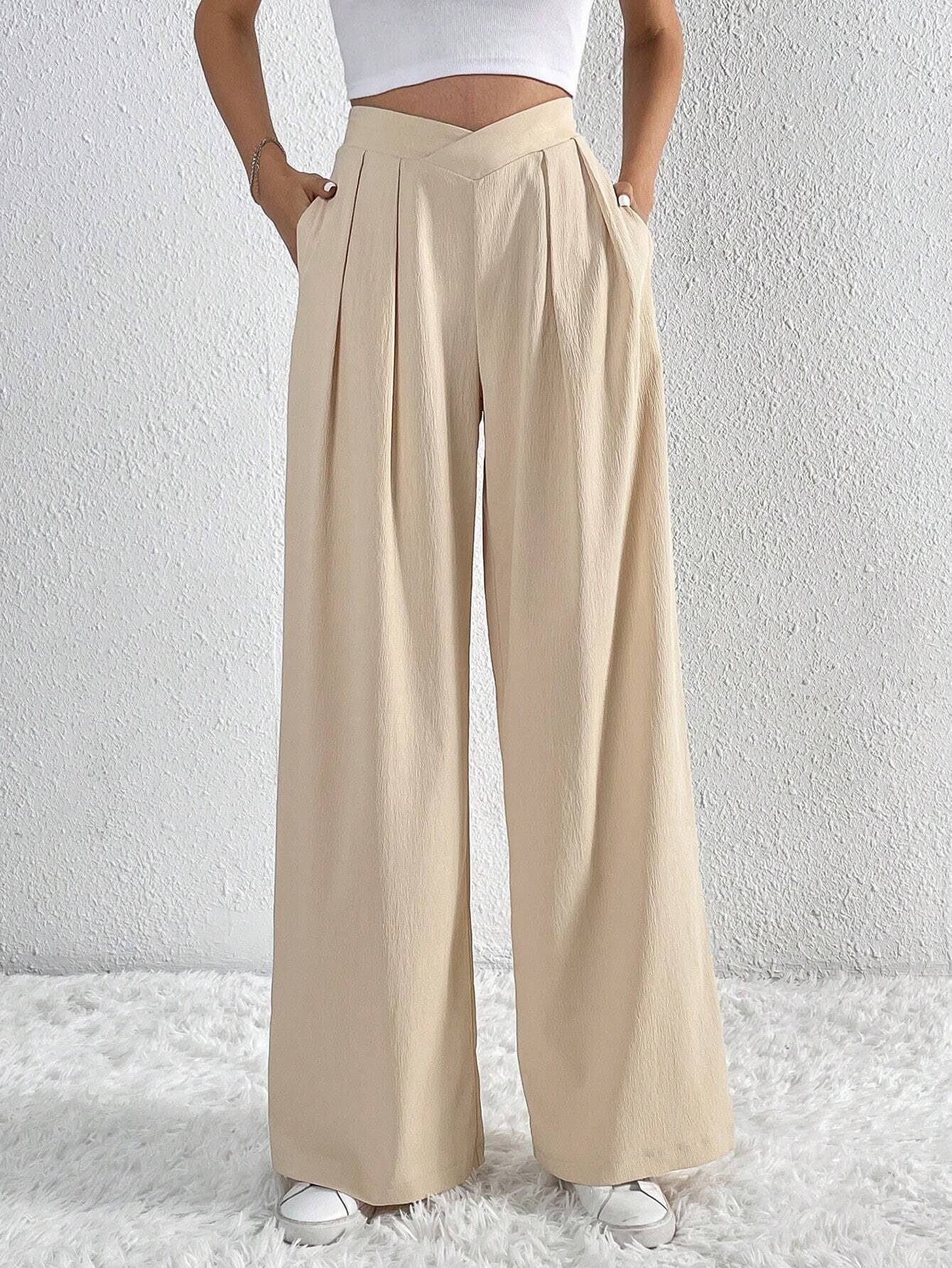 Women Pleated Casual Wide Leg Pants Loose