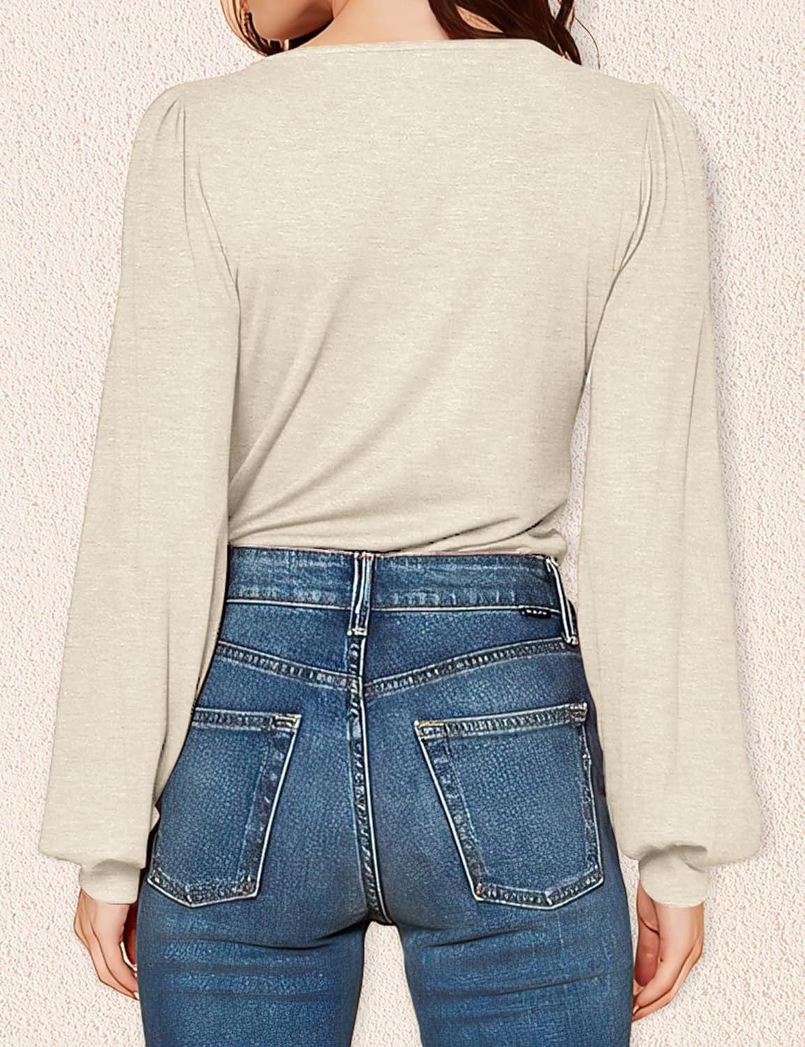 Women's Shirt V-Neck Loose Casual Long Sleeve Top