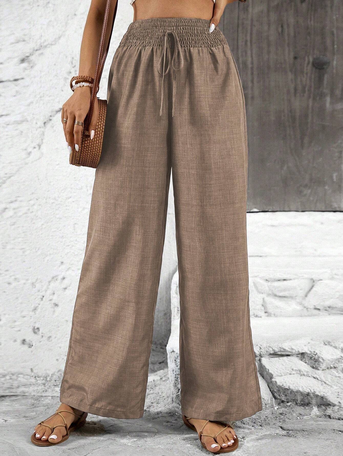 Womens Cotton Linen Pants High Waisted Wide Leg Trousers