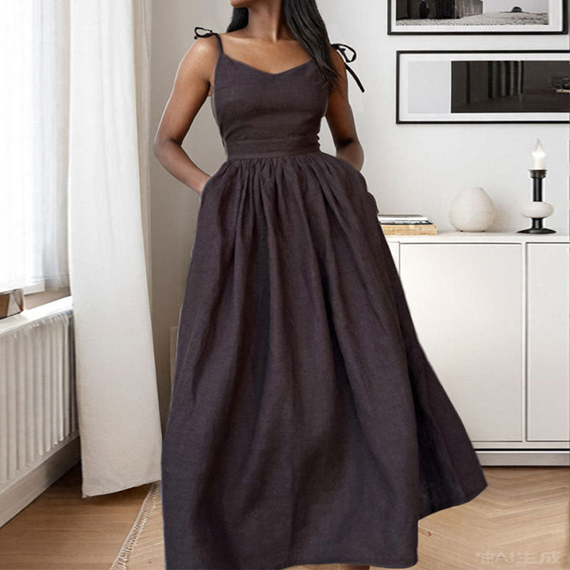 Women's Sexy Solid Color High-waisted Suspender Dress