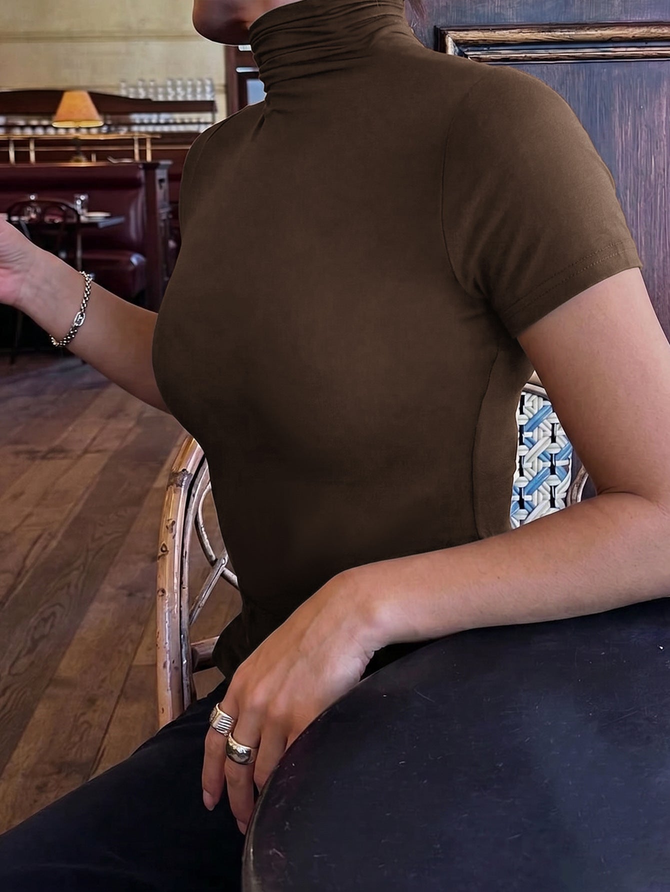 Womens Vintage Half Turtleneck Short Sleeve Top
