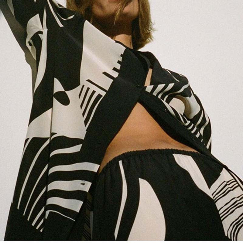 Women's Printed Button Blouse Pants Set