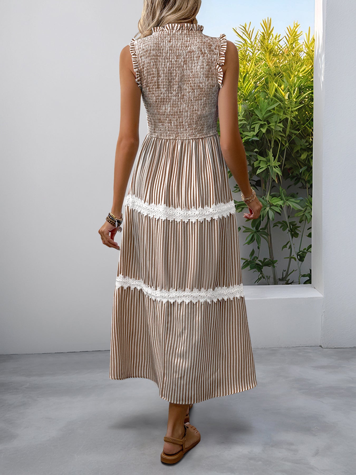 Casual Women's Lace Sleeveless Striped Dress