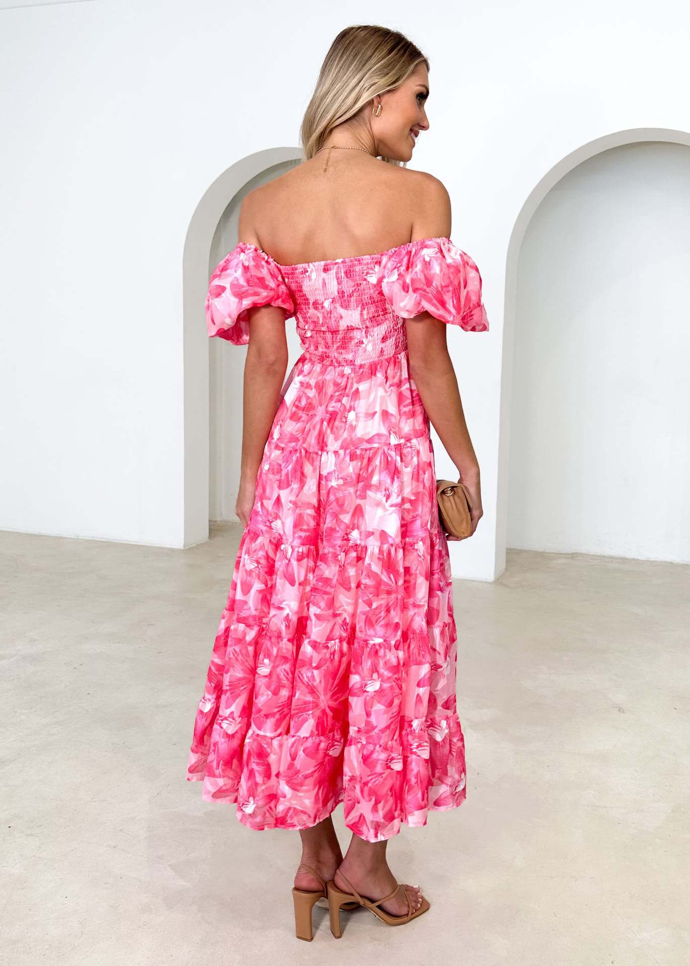 Offshoulder Printed Bubble Sleeve Dress for Women