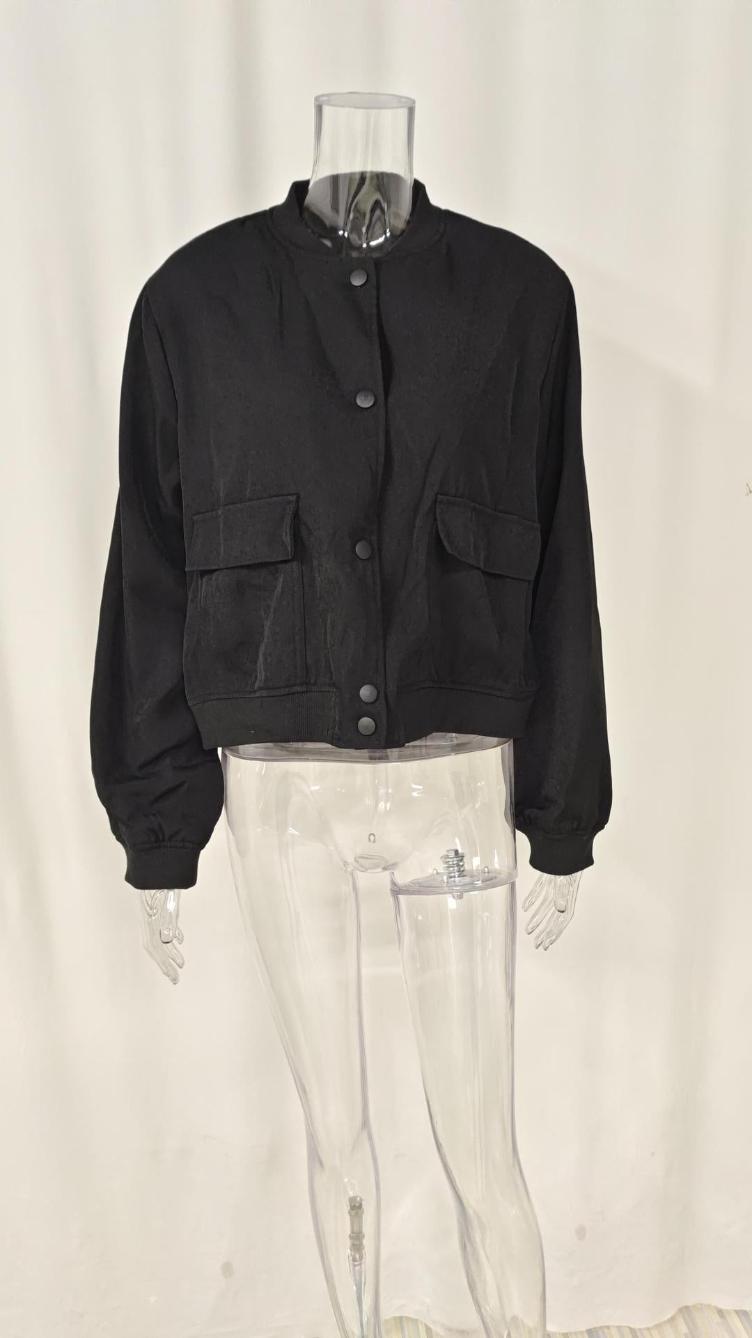 Women's Casual Stand-up Collar Solid Color Pocket Jacket