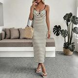 Women Slim-fit Hip Striped Suspender Dress
