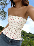 Women T-shirt Short Floral Tube Top